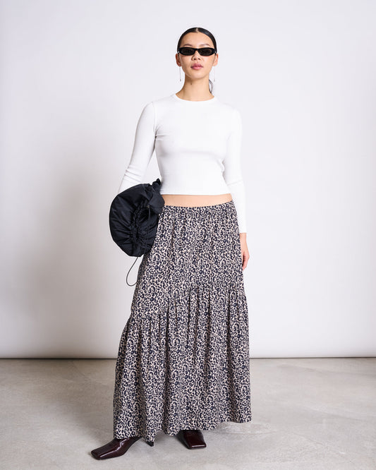 TIERED MAXI SKIRT ALCA - leo print