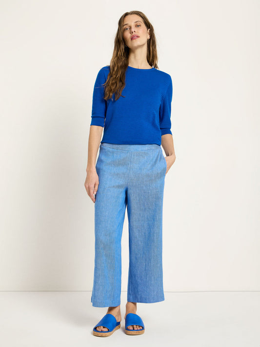 Hose CULOTTE (OCS) aus Leinen und Bio-Baumwolle - lapis/ creme