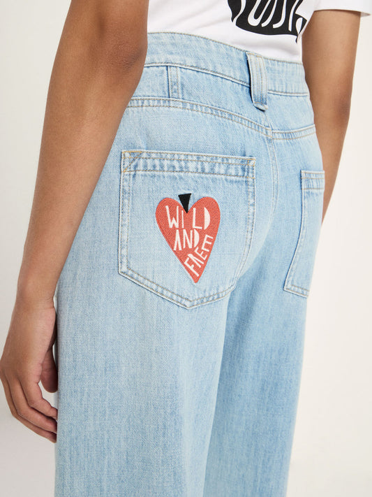 Wide Jeans "TIDE" mit Stickereien GOTS - light blue denim {LANIUSxTCC}