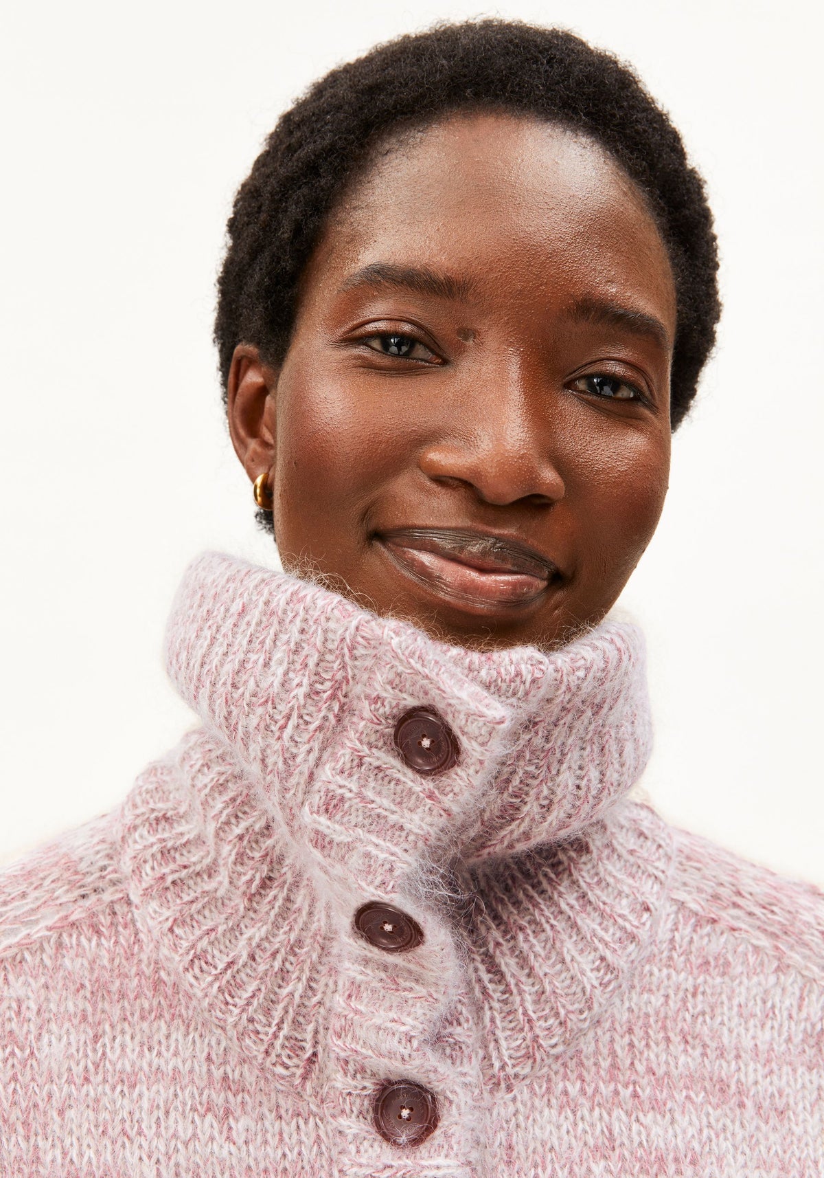 MOULINÉ BRUSHED STRICKJACKE Mohair-Woll-Mix - Velvet Ember-Oatmilk