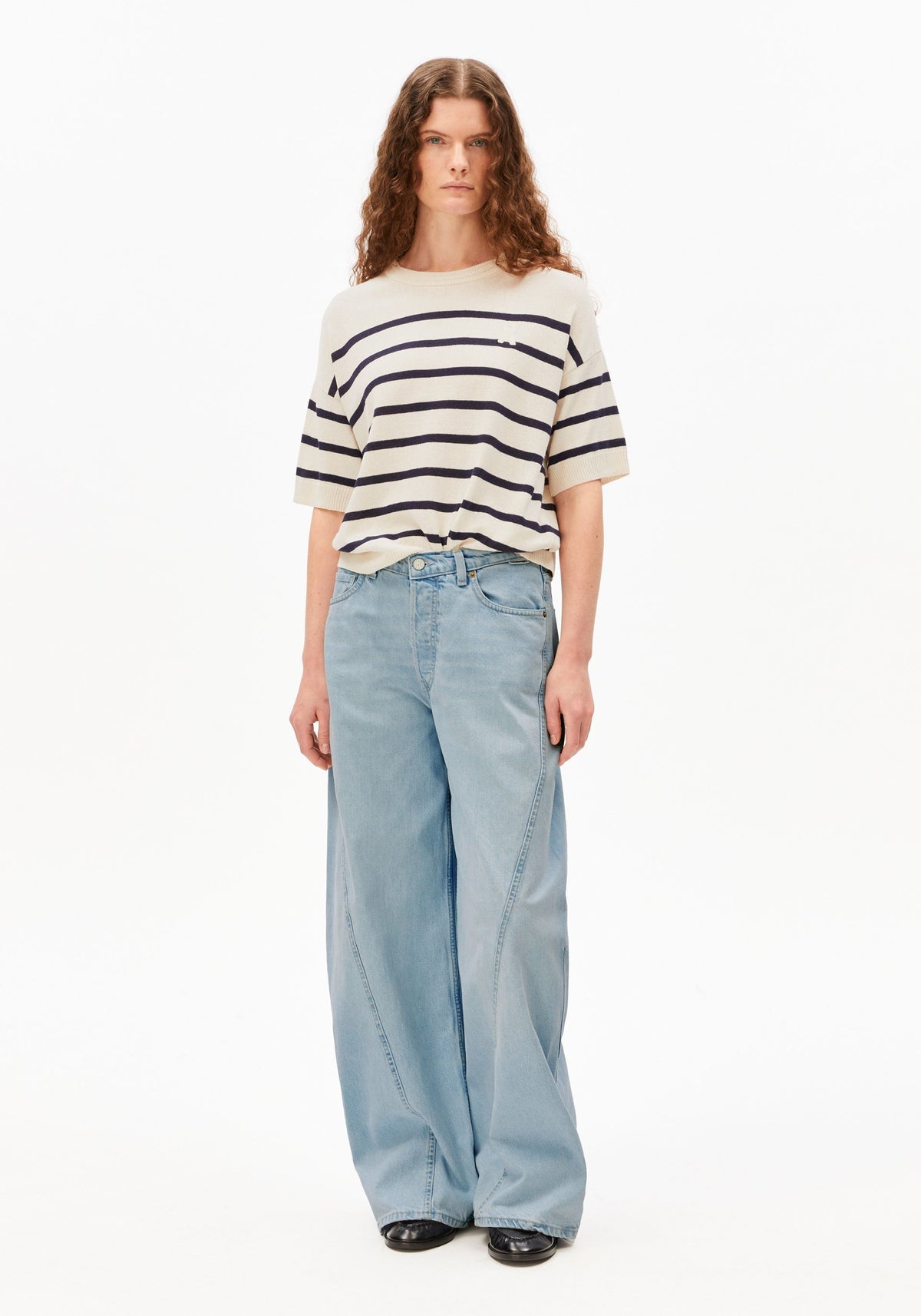 STRIPED LINEN BLEND SWEATER -  undyed-tinted navy